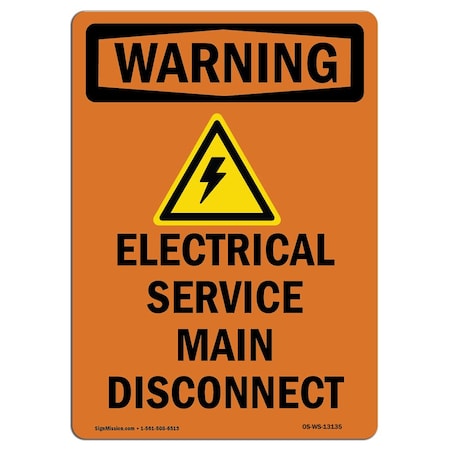 Signmission Safety Sign, OSHA WARNING, 24" Height, Electrical Service, Portrait OS-WS-D-1824-V-13135